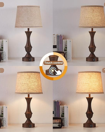 Luvkczc Table Lamps for Bedrooms Set of 2, Touch Bedside Lamps with USB C+A Ports, 3-Way Dimmable Nightstand Lamps for Bedroom, Living Room, Bulbs Included - LeafyLoom