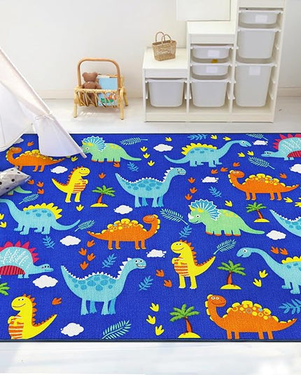 Capslpad Blue Dinosaur Kids Play Rugs for Boys Bedroom Colourful Cartoon Dinosaur Decor Kids Area Rug Non-Slip Washable Dinosaur Carpet Rugs for Kids Room,Playroom,Nursery Room Decor,5'×6.6' - LeafyLoom