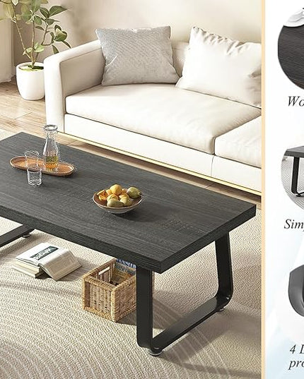 HSH Coffee Table, Industrial Wooden Coffee Table, Modern Minimalist Rectangular Center Table for Living Room, Wood and Metal Legs Cocktail Tea Table for Bedroom Home Office, Dark Gray Oak, 47 Inch - LeafyLoom