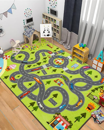 HOMORE Kids Play Mat Rug, Fun and Educational City Play Rug for Hot Wheels Track Racing and Toys, Kids Carpet Playmat Area Rug for Children Bedroom Play Room Nursery, 4x6 Feet - LeafyLoom