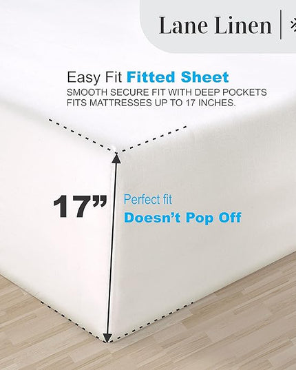 LANE LINEN 100% Egyptian Cotton Bed Sheets - 1000 Thread Count 4-Piece White Calking Set Bedding Sateen Weave Luxury Hotel 16" Deep Pocket (Fits Upto 17" Mattress) - LeafyLoom