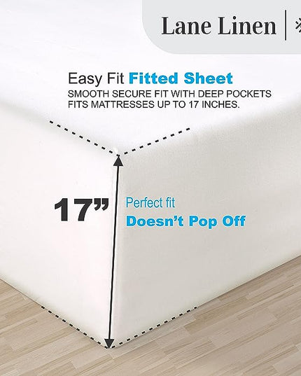 LANE LINEN 100% Egyptian Cotton Sheets Queen Size - 1000 Thread Count White Bed Sheets for Queen Size Bed, Long Staple Cotton Bedding Sheets, Sateen Weave, Luxury Hotel Sheets, Fits upto 17" Mattress - LeafyLoom