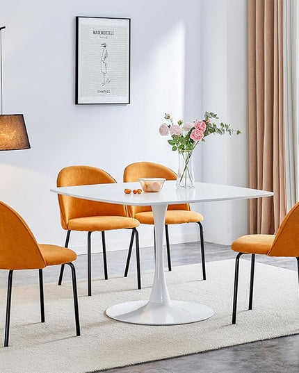 42 inch White Square Pedestal Table for 4-6 Person, Mid Century Modern Table for Kitchen Dining Room - LeafyLoom