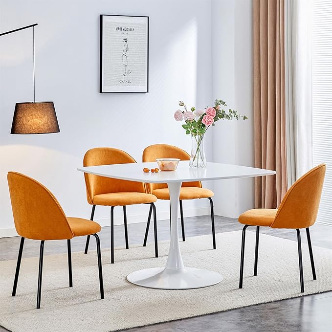 42 inch White Square Pedestal Table for 4-6 Person, Mid Century Modern Table for Kitchen Dining Room - LeafyLoom