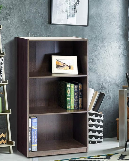 Furinno Basic 3-Tier Bookcase Storage Shelves, Dark Brown - LeafyLoom