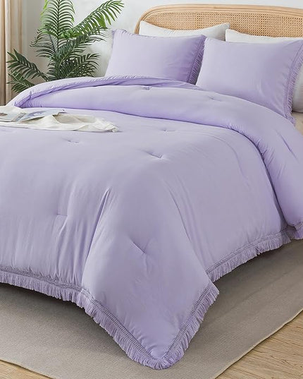 Andency California King Comforter Set Lavender - Purple 3 Pieces Cal King Boho Lightweight Bedding Comforter Sets, Oversized All Season Tassel Soft Fluffy Bed Set (104x96In Comforter & 2 Pillowcases) - LeafyLoom