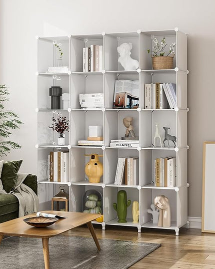 FUNLAX Cube Storage Shelf, 16 Storage Cubes Closet Organizers and Storage Portable Cube Storage Organizer Plastic Bookshelf Bookcase for Study Room, Bedroom, Office, White - LeafyLoom