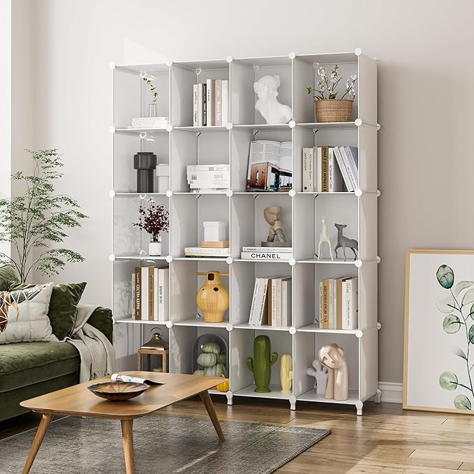 FUNLAX Cube Storage Shelf, 16 Storage Cubes Closet Organizers and Storage Portable Cube Storage Organizer Plastic Bookshelf Bookcase for Study Room, Bedroom, Office, White - LeafyLoom