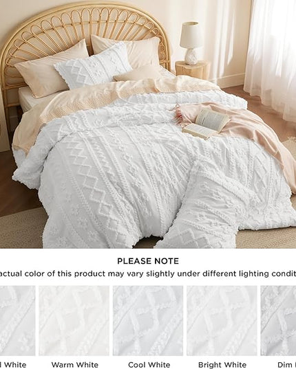 Bedsure Twin/Twin XL Comforter Set Dorm Bedding - White Boho Bedding Comforter Set, 2 Pieces Farmhouse Shabby Chic Embroidery Bed Set, Soft Jacquard Tufted Comforter for College - LeafyLoom