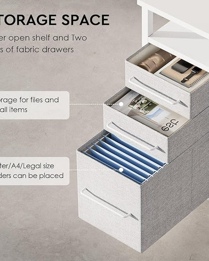 Ｍａｉｈａｉｌ Maihail Small Desk with Drawers, 40 inch Computer Desk with Shelves, Writing Desk with Storage, Small Office Desk with Metal Frame, White - LeafyLoom