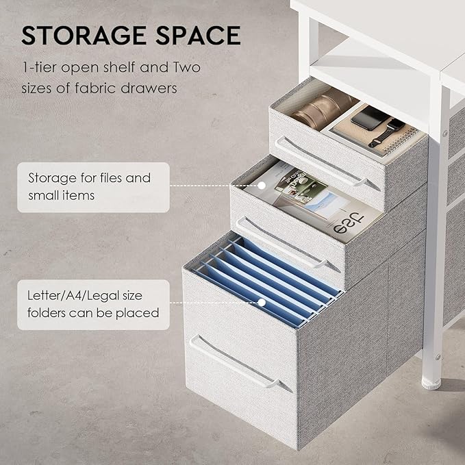 Ｍａｉｈａｉｌ Maihail Small Desk with Drawers, 40 inch Computer Desk with Shelves, Writing Desk with Storage, Small Office Desk with Metal Frame, White - LeafyLoom
