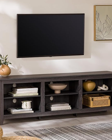 Walker Edison Wren Classic 6 Cubby TV Stand for TVs up to 80 Inches, 70 Inch, Charcoal - LeafyLoom