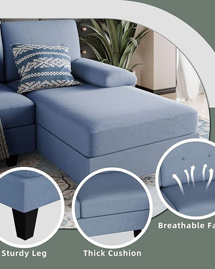 Shintenchi Sectional Couches for Living Room, U Shaped Sofa Couch with Double Chaise, 4-Seat Living Room Furniture Sets with Soft Cushion & Linen Fabric, Blue - LeafyLoom