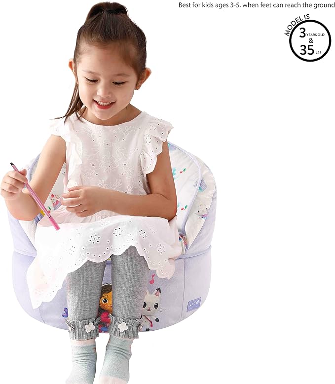 Idea Nuova Gabbys Dollhouse Purple Round Bean Bag Chair for Kids, Ages 3+, Large - LeafyLoom