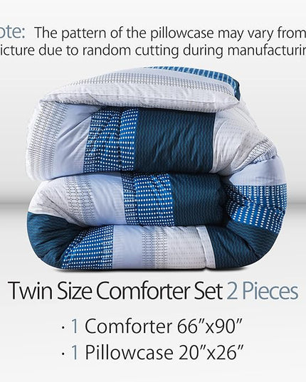 Andency Stripe Comforter Set Twin Size (66x90 Inch), 2 Pieces Navy Patchwork Striped Comforter, Soft Microfiber Down Alternative Comforter Bedding Set with Corner Loops - LeafyLoom