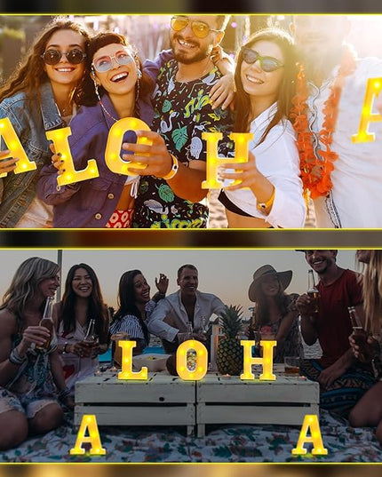 5 Pcs Summer Decorations Aloha Light Up Sign Aloha LED Marquee Letter for Party Decorations Battery Powered Hawaiian Alphabet Letter Summer Aloha LED Lights for Wedding Night Birthday Party - LeafyLoom