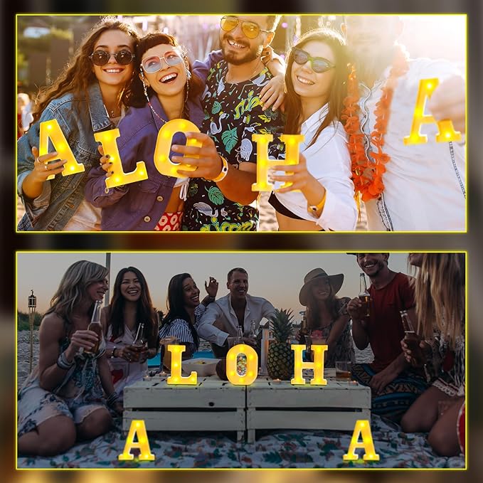 5 Pcs Summer Decorations Aloha Light Up Sign Aloha LED Marquee Letter for Party Decorations Battery Powered Hawaiian Alphabet Letter Summer Aloha LED Lights for Wedding Night Birthday Party - LeafyLoom
