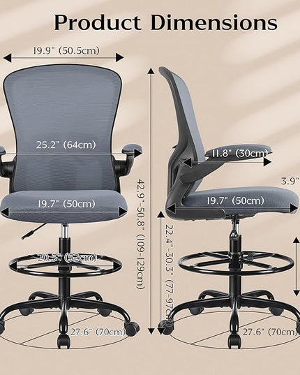 FelixKing Drafting Chair, Tall Office Chairs with Footrest Ring, Home Standing Desk High Chair with Lumbar Support Adjustable Counter Height Ergonomic Swviel Rolling Chairs for Working (Dark Gray) - LeafyLoom