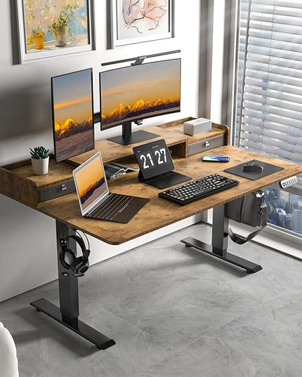55×30 Inch Electric Standing Desk with 2 Drawers, Adjustable Height Widened Stand Up Desk with Storage Shelf, Sit to Stand Ergonomic Workstation for Home Office - LeafyLoom