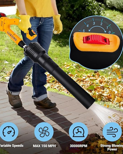 Leaf Blower Cordless with 2X 4.0Ah Batteries Powered, 150 MPH, 5 Variable Speed, Lightweight Electric Leaf Blower for Lawn Care, Snow, Gifts, Garage, Rooftop - LeafyLoom