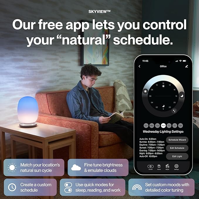 Wellness Table Lamp SKY-VIEW 2, Designed by NASA Engineers – Improves Focus, Boosts Mood, and Helps You Sleep Better - LeafyLoom
