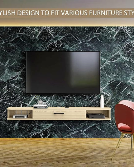 Floating TV Unit, 79'' Wall Mounted TV Cabinet, Floating Shelves with Door, Modern Entertainment Media Console Center Large Storage TV Bench for Living Room & Office (78.74IN, Oak) - LeafyLoom