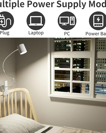 Dott Arts Desk Lamp,USB Clip On Light with 3 Color Modes,LED 10 Levels Brightness Reading Lamp, 360°Gooseneck Book Light,Eye-Care Reading Light for Home Office,Headboards White… - LeafyLoom