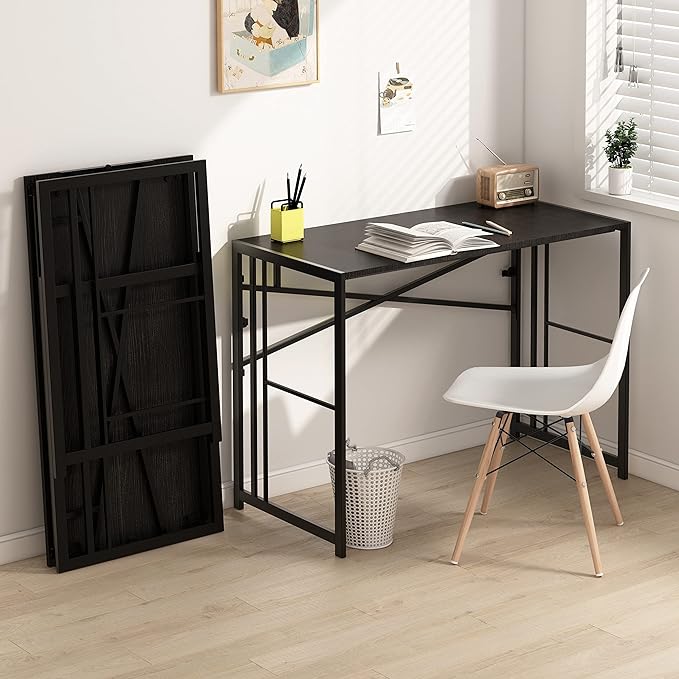 EMODA Folding Computer Desk 40 inch, No Assembly Needed Home Office Table Study Writing Gaming Desk, Black - LeafyLoom