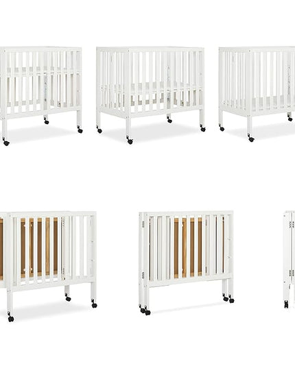 Jett Non-Full Size Folding Convertible Crib, Lightweight Portable Crib, Three Adjustable Mattress Height Settings, Easy to Fold Travel Crib, 1.5” Mattress Pad Included - LeafyLoom