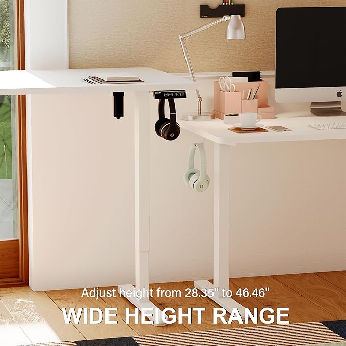 Monomi Electric Standing Desk, 48 x 24 inches Height Adjustable Desk, Ergonomic Home Office Sit Stand Up Desk with Memory Preset Controller (White Top/White Frame) - LeafyLoom