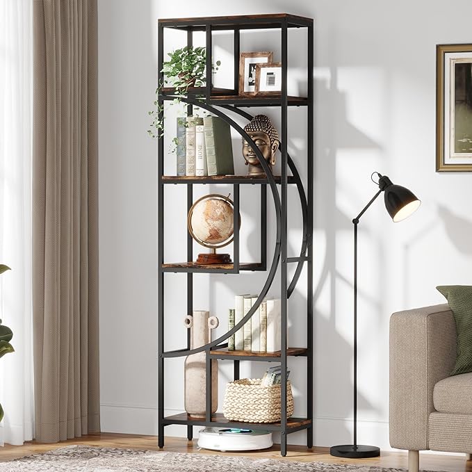 Bookshelf, 70.9" Tall Bookcase with 7-Shelf Open Bookshelves, Wood Metal Book Shelf Freestanding Display Rack Storage Shelving Unit for Office, Bedroom, Living Room, Easy Assembly - LeafyLoom