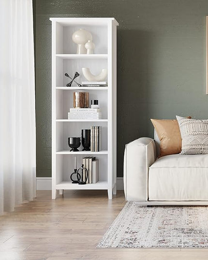 SIMPLIHOME Artisan SOLID WOOD 26 Inch Contemporary 5 Shelf Bookcase in White, For the Living Room, Study Room and Office - LeafyLoom