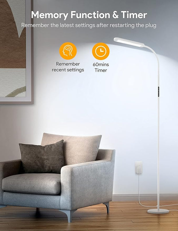 MediAcous Floor Lamp, LED Floor Lamp with Remote, 5 Colors & 5 Brightness & Stepless Adjustable Standing Lamp Work with Wall Switch,1H Timer, Memory Function, Gooseneck for Living Room Bedroom, White - LeafyLoom