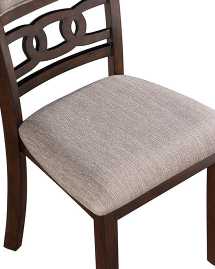 New Classic Furniture Gia Dining Chair (Set of Six), Light Brown Fabric Upholstered Seat & Back Rest, Cherry Brown - LeafyLoom