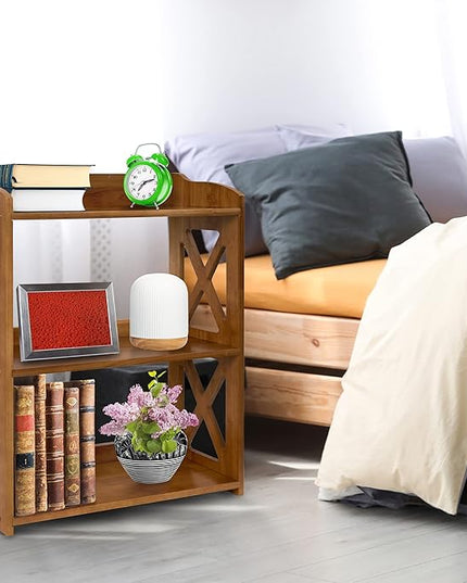 Bookcase by Natural Wood, 3 Tier Bookshelf, Small Book Shelves Freestanding Display Storage Shelves. Open Bookshelf for Bedroom, Living Room and Office (Brown, 3 Tier) - LeafyLoom