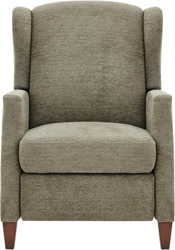 COLAMY Wingback Pushback Recliner Storage Pocket Upholstered Fabric Living Room Chair Armchair, with Wood Legs and Nailhead Trim, Green - LeafyLoom