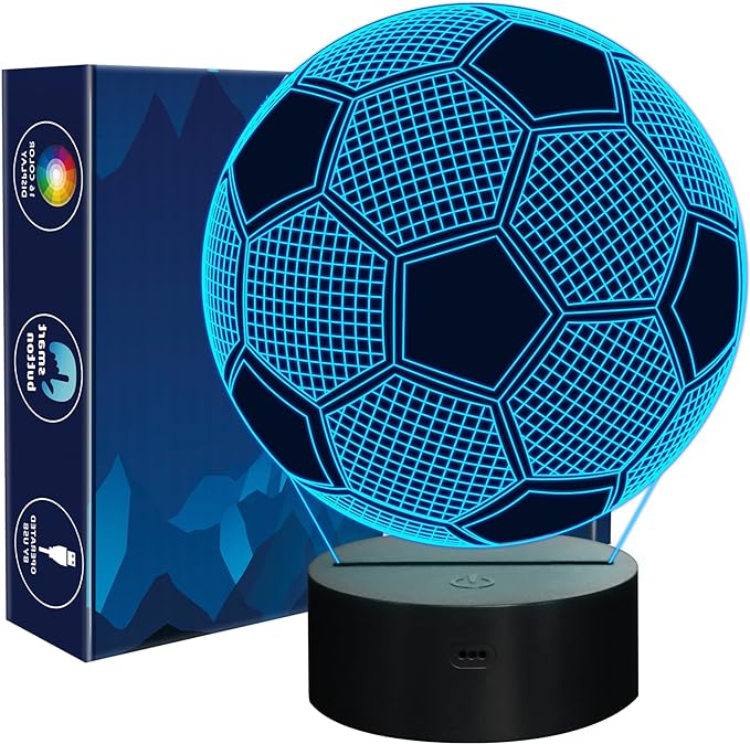 Soccer Night Light, Soccer Gift, 3D Illusion Lamp with 16 Colors Remote and Touch Control - Perfect Kids Room Decoration and Boys Birthday Sport Gift - LeafyLoom