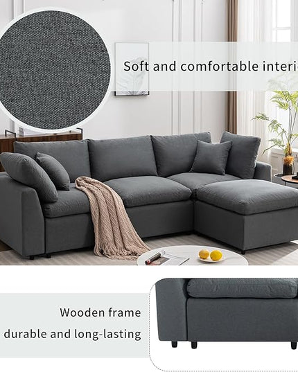 104.3" L-Shaped Convertible Sectional Sofa with Reversible Sleeper Chaise,Upholstery Corner Couch include Armrest&Down Filled Cushions w/zipper closure for Living Room, Apartment, Office - LeafyLoom