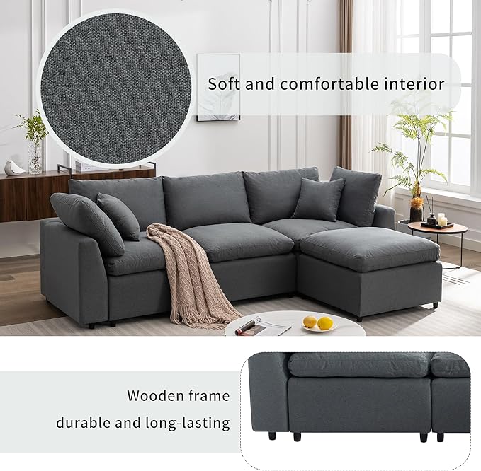 104.3" L-Shaped Convertible Sectional Sofa with Reversible Sleeper Chaise,Upholstery Corner Couch include Armrest&Down Filled Cushions w/zipper closure for Living Room, Apartment, Office - LeafyLoom