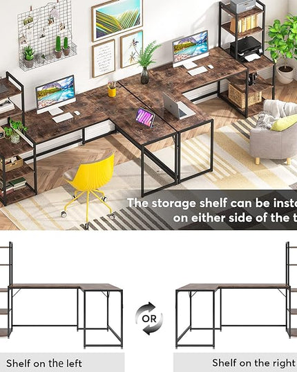 79 Inch Reversible L-Shaped Desk, Large Corner Computer Desk with 5 Tier Storage Shelves - LeafyLoom