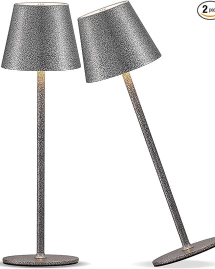 Cordless Rechargeable Table Lamp Set of 2, 5000mAh Battery Powered LED Desk Lamps, 3 Color Stepless Dimming Up, Portable Table Light Lamp for Bedroom Restaurant Outdoor (Mottled Silver) - LeafyLoom