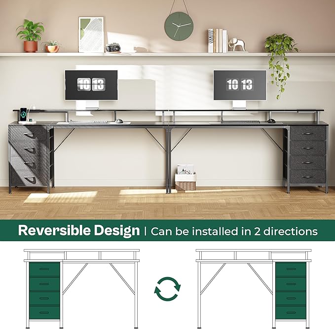 63 Inch Computer Desk with Power Outlets and LED Lights, Gaming Desk with 4 Drawers, Office Desk with Monitor Stand, Study Desk Work Desk for Home Office, Black - LeafyLoom