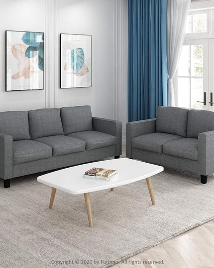 Furinno Bayonne Modern Upholstered Loveseat/Sofa Couch for Living Room, Gunmetal - LeafyLoom