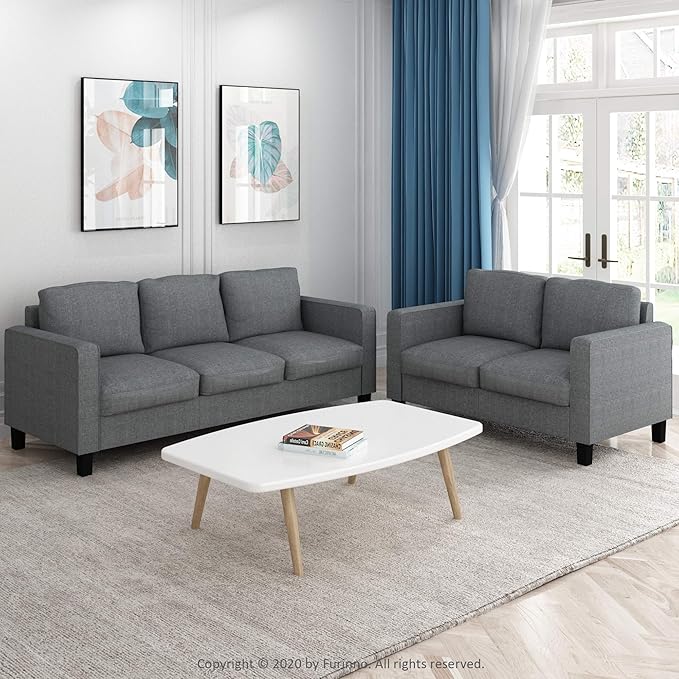 Furinno Bayonne Modern Upholstered Loveseat/Sofa Couch for Living Room, Gunmetal - LeafyLoom