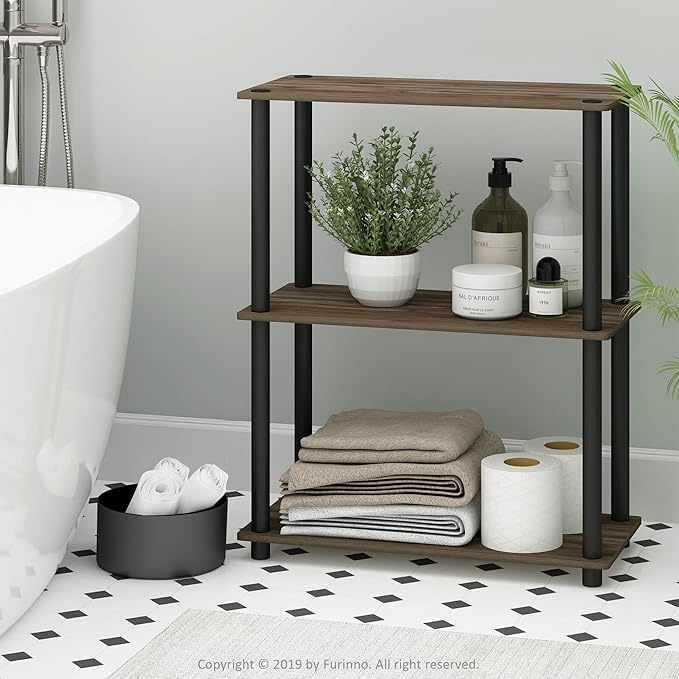 Furinno Turn-N-Tube 3-Tier Compact Multipurpose Shelf Display Rack, Columbia Walnut/Black - LeafyLoom