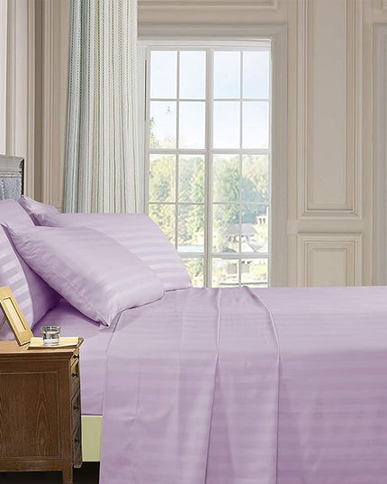 Elegant Comfort Best, Softest, Coziest 6-Piece Sheet Sets! - 1500 Premier Hotel Quality Luxurious Wrinkle Resistant 6-Piece DAMASK STRIPE Bed Sheet Set, King Lavender/Lilac - LeafyLoom