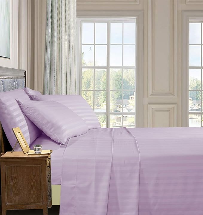 Elegant Comfort Best, Softest, Coziest 6-Piece Sheet Sets! - 1500 Premier Hotel Quality Luxurious Wrinkle Resistant 6-Piece DAMASK STRIPE Bed Sheet Set, King Lavender/Lilac - LeafyLoom