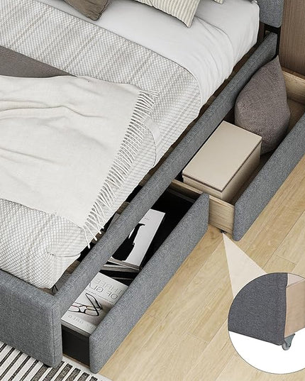 Bellemave Full Size Bed Frame with 2 Storage Drawers,Linen Upholstered Platform Bed Frame with Headboard for Kids,Adults,No Box Spring Needed,Gray - LeafyLoom