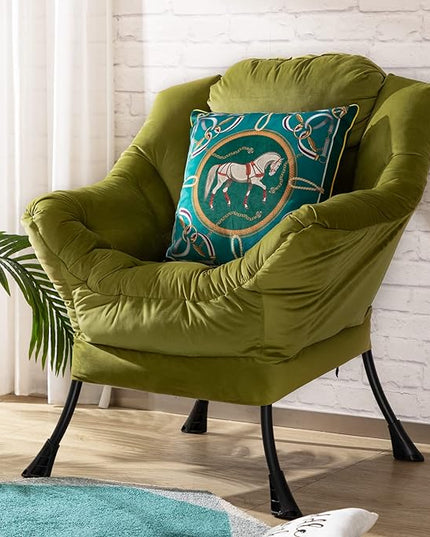 HollyHOME Modern Fabric Large Lazy Chair, Accent Oversized Comfy Reading Chair, Thick Padded Cozy Lounge Chair with Armrest, Steel Frame Leisure Sofa Chair for Living Room, Bedroom, Dorm, Army Green - LeafyLoom
