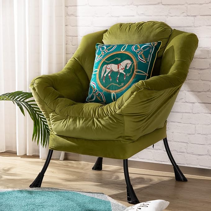 HollyHOME Modern Fabric Large Lazy Chair, Accent Oversized Comfy Reading Chair, Thick Padded Cozy Lounge Chair with Armrest, Steel Frame Leisure Sofa Chair for Living Room, Bedroom, Dorm, Army Green - LeafyLoom